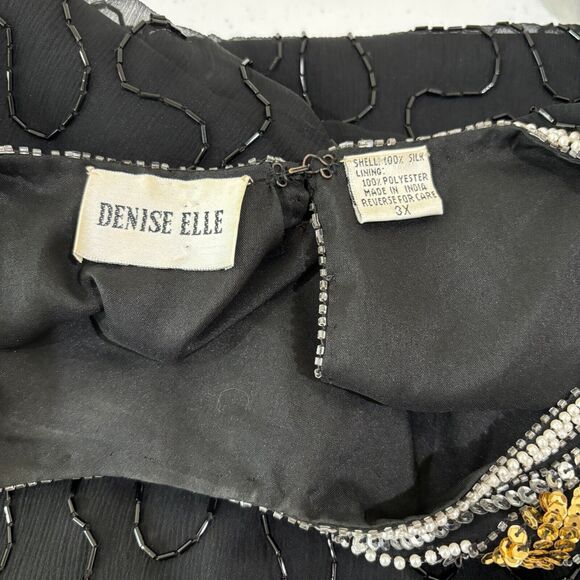 Vintage Denise Elle Beaded Sequin Top Womens 3X Gold Black Disco 80s Art Deco - Picture 12 of 13